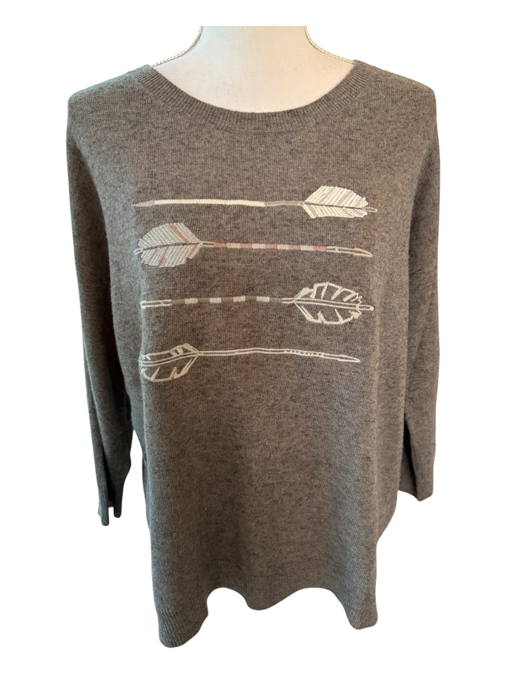 J. Crew Wool Blend Gray Arrow Sweater.  Size L
